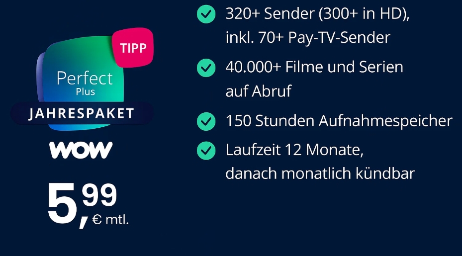 Waipu.tv: Kombi-Angebot mit "WOW Filme und Serien" für 5,99 Euro