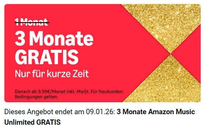 Gratis: Amazon Music Unlimited für 3 Monate zum Nulltarif