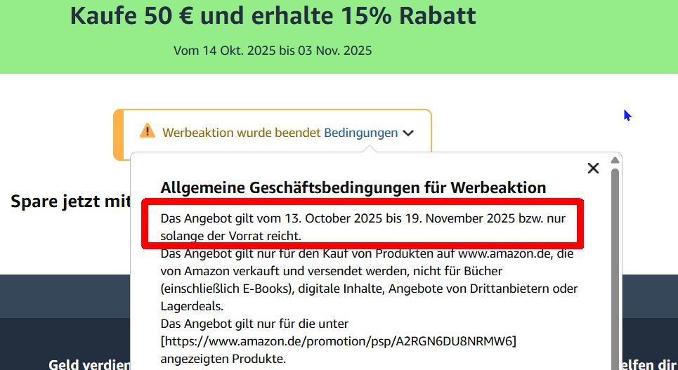 Bedingungen der Aktion