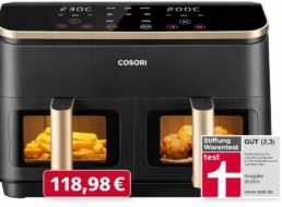 Amazon: Testsieger-Heißluftfritteuse mit zwei Kammern für 118,98 Euro