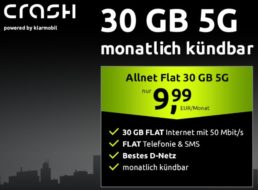 Crash: Monatlich kündbare D-Netz Flat mit 30 GByte 5G für 9,99 Euro