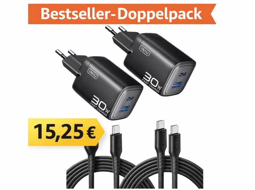 Amazon: Netzteil-Doppelpack mit Kabel für 15,25 Euro