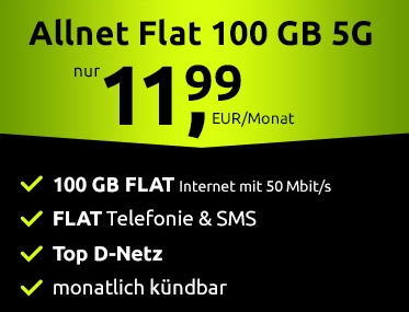 Vodafone-Netz: Allnet-Flat mit 100 GByte 5G-Daten für 11,99 Euro