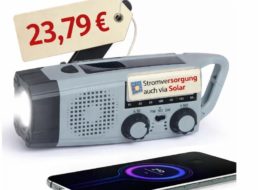 Amazon: Kurbelradio mit Powerbankfunktion und Solarmodul für 23,79 Euro