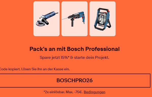 Bosch Professional: 15 Prozent Rabatt via Ebay bis Montag