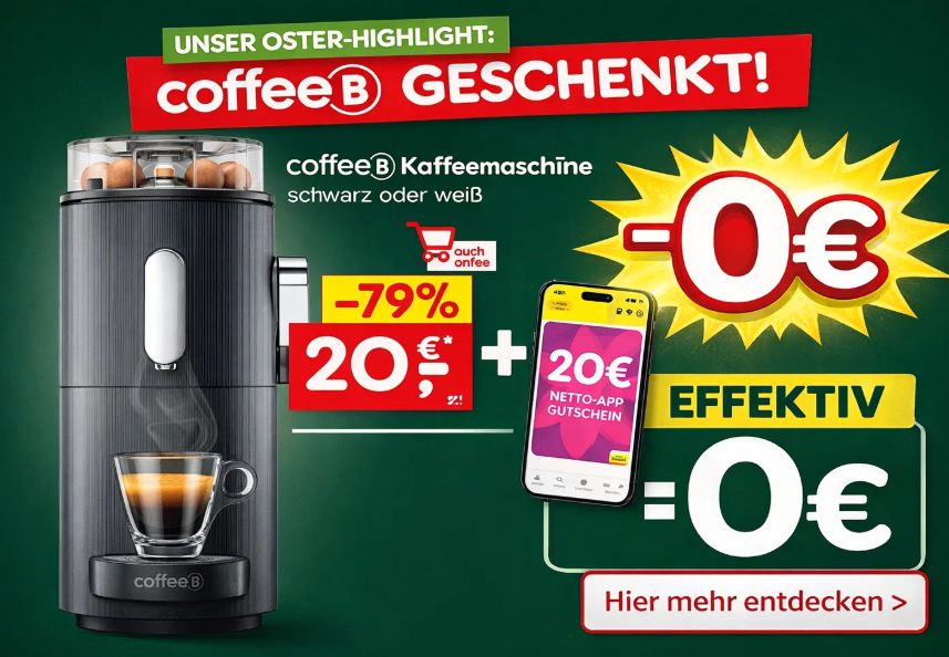 Gratis: Nachhaltige Kaffeemaschine dank Cashback via Netto für 0 Euro