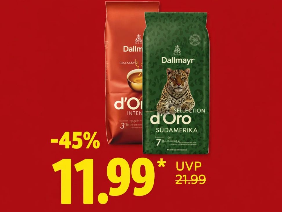 Dallmayr: Kaffeebohnen im Kilopack für 11,99 Euro bei Lidl