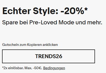 Ebay: Gebrauchte Mode nochmals 20 Prozent billiger