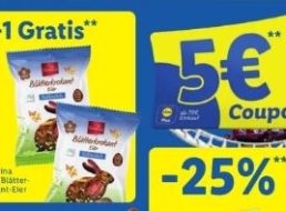 Lidl Plus: Oster-Gutscheine mit fünf Euro Rabatt beim Discounter