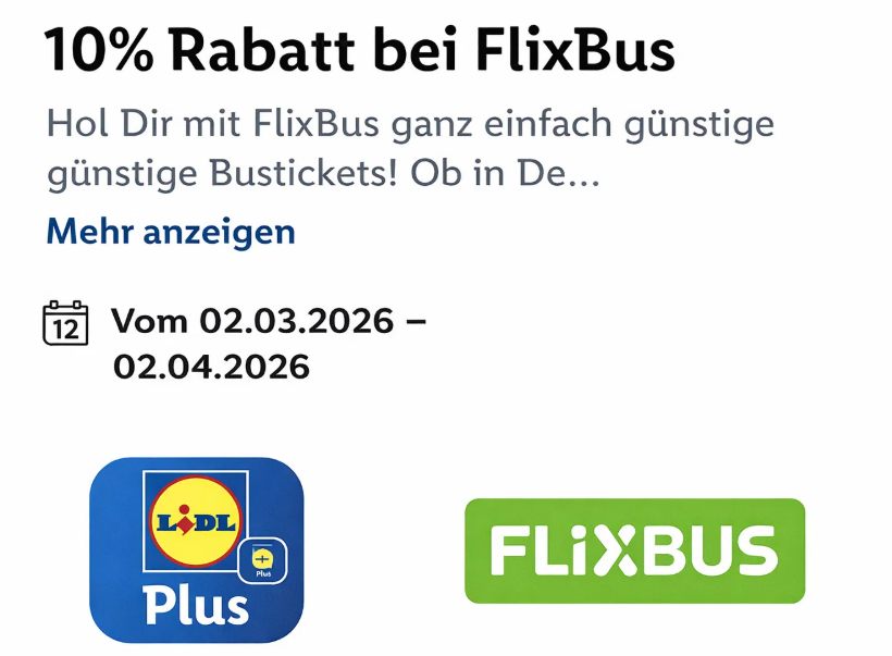 Lidl Plus: Flixbus-Tickets mit 10 Prozent Rabatt