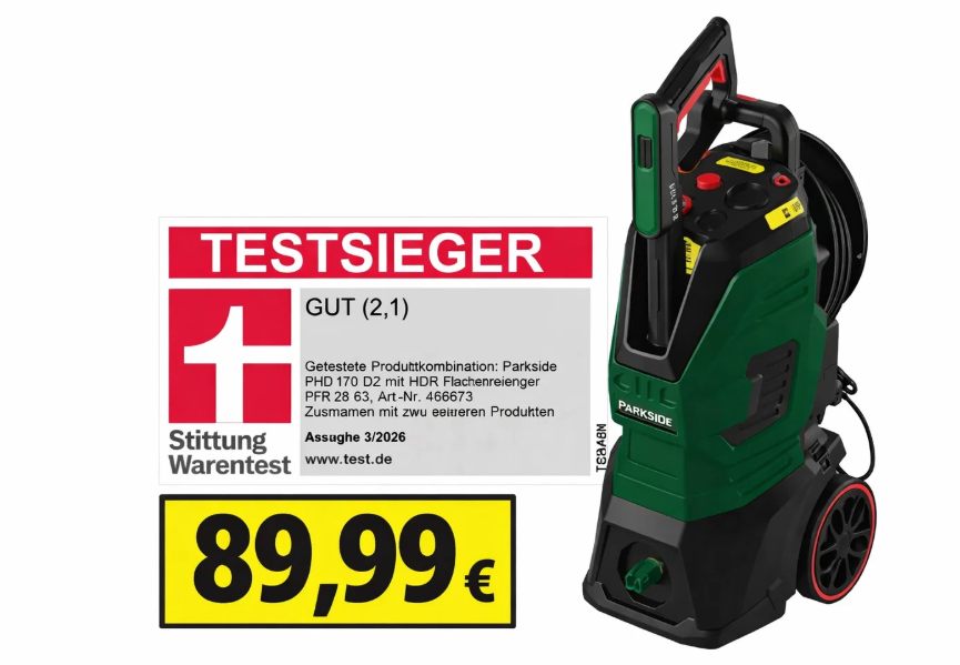 Testsieger: Hochdruckreiniger Parkside PHD 170 D2 für 89,99 Euro