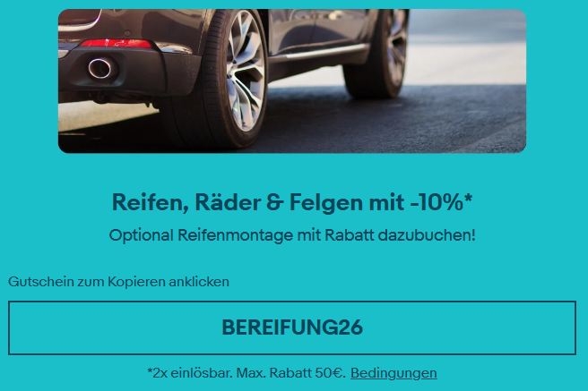 Ebay: Rabatt auf Reifen und Kompletträder von 10 Prozent