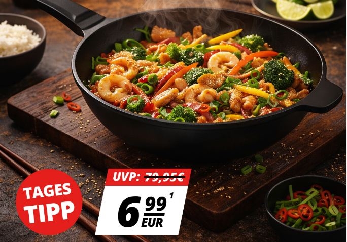 Steuber: Wokpfanne mit 28 Zentimeter Durchmesser für 6,99 Euro