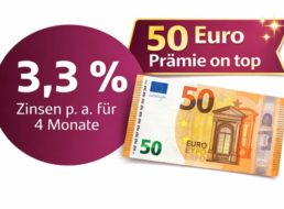 Tagesgeld: 3,3 Prozent bei Santander & 50 Euro Prämie