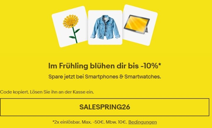 Ebay: 10 Prozent Rabatt auf Smartphones und Smartwatches
