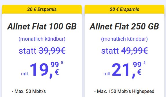 Mega SIM: Allnet-Flats mit 100 GByte 5G-Volumen ab 19,99 Euro
