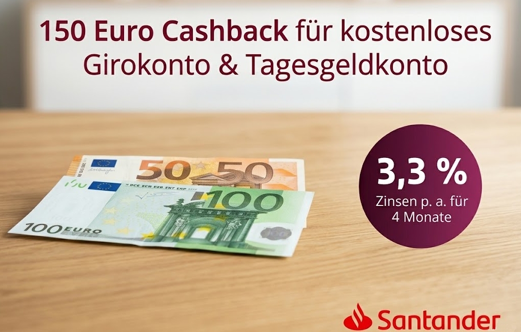 Nur noch heute: Tagesgeld & Girokonto mit 150 Euro Cashback
