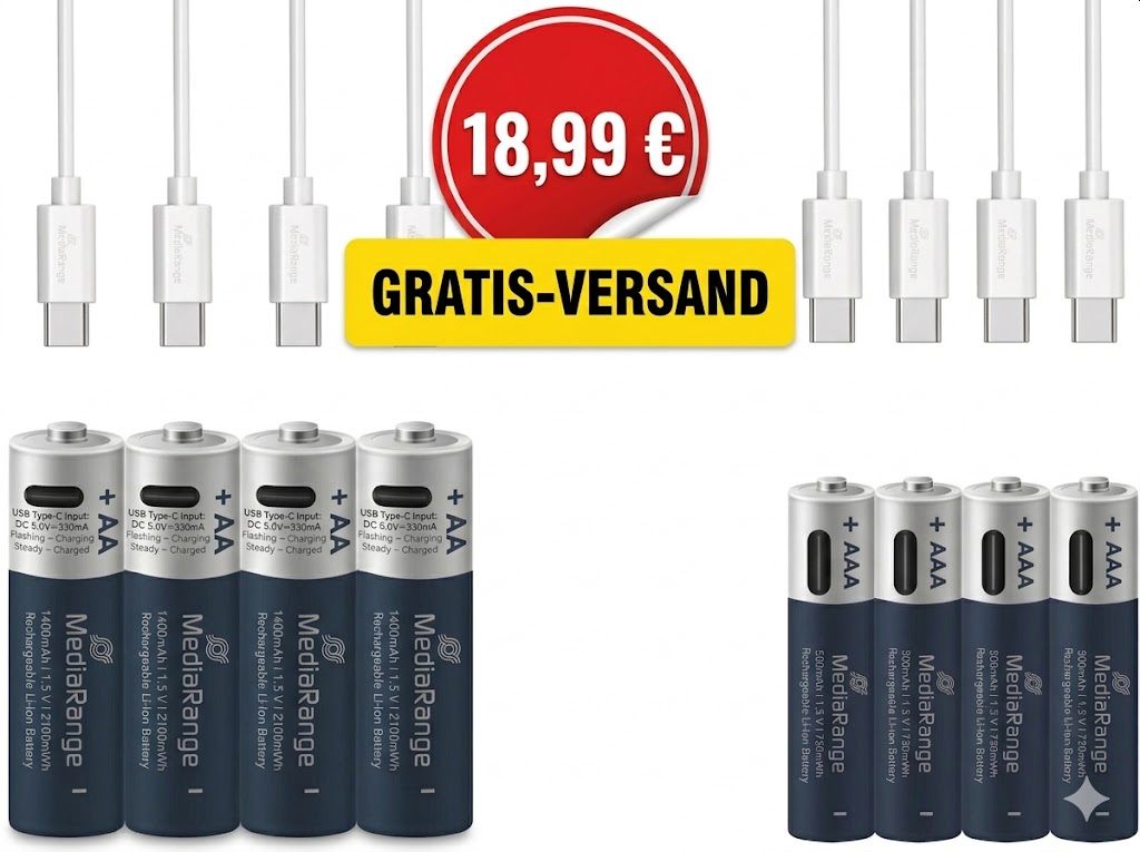 Ebay: Achterpack Akkus mit USB-Anschluss für 18,99 Euro