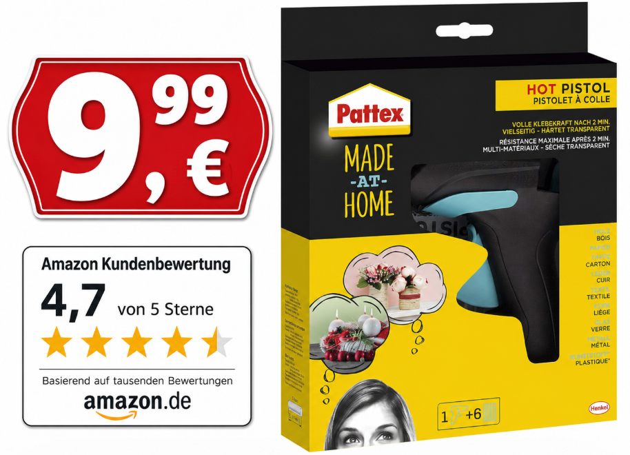 Amazon: "Heißklebepistole Pattex Made at home" zum Bestpreis von 9,99 Euro