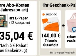Gratis: Kühltasche und Gutschein über 140 Euro zum art-Abo für 135 Euro