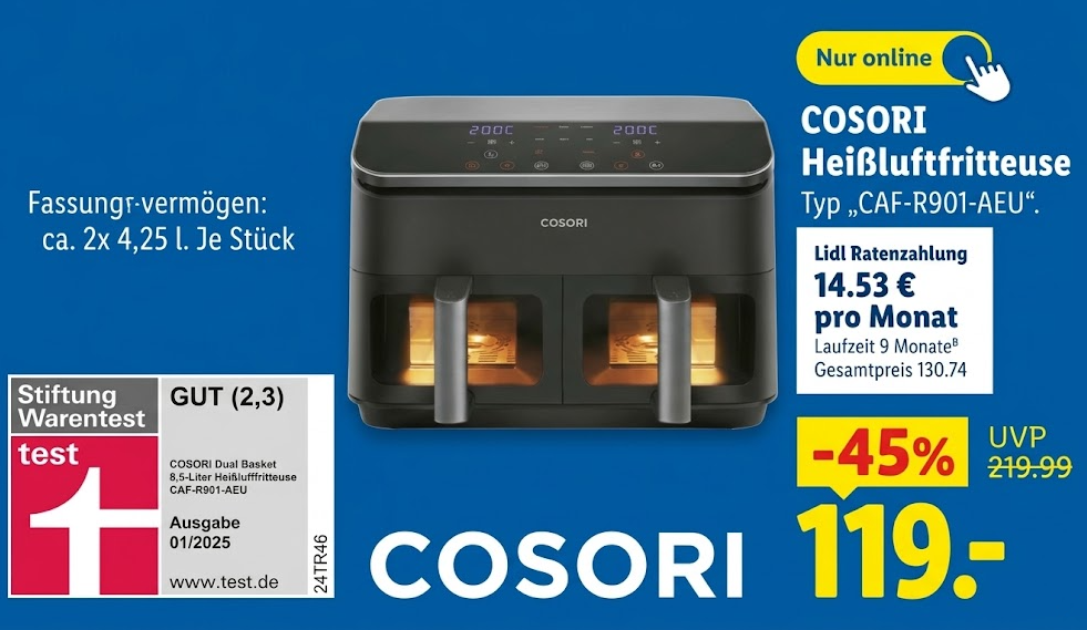 Lidl: Testsieger-Heißluftfritteuse für 119 Euro