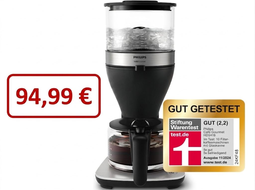 Amazon: Philips-Kaffeemaschine mit gutem Testergebnis für 94,99 Euro