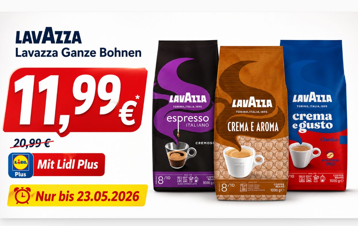 Lavazza: Kaffeebohnen zum Kilopreis von 11,99 Euro via Lidl Plus