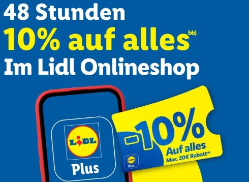 Lidl Plus: 10 Prozent Rabatt im Onlineshop für zwei Tage