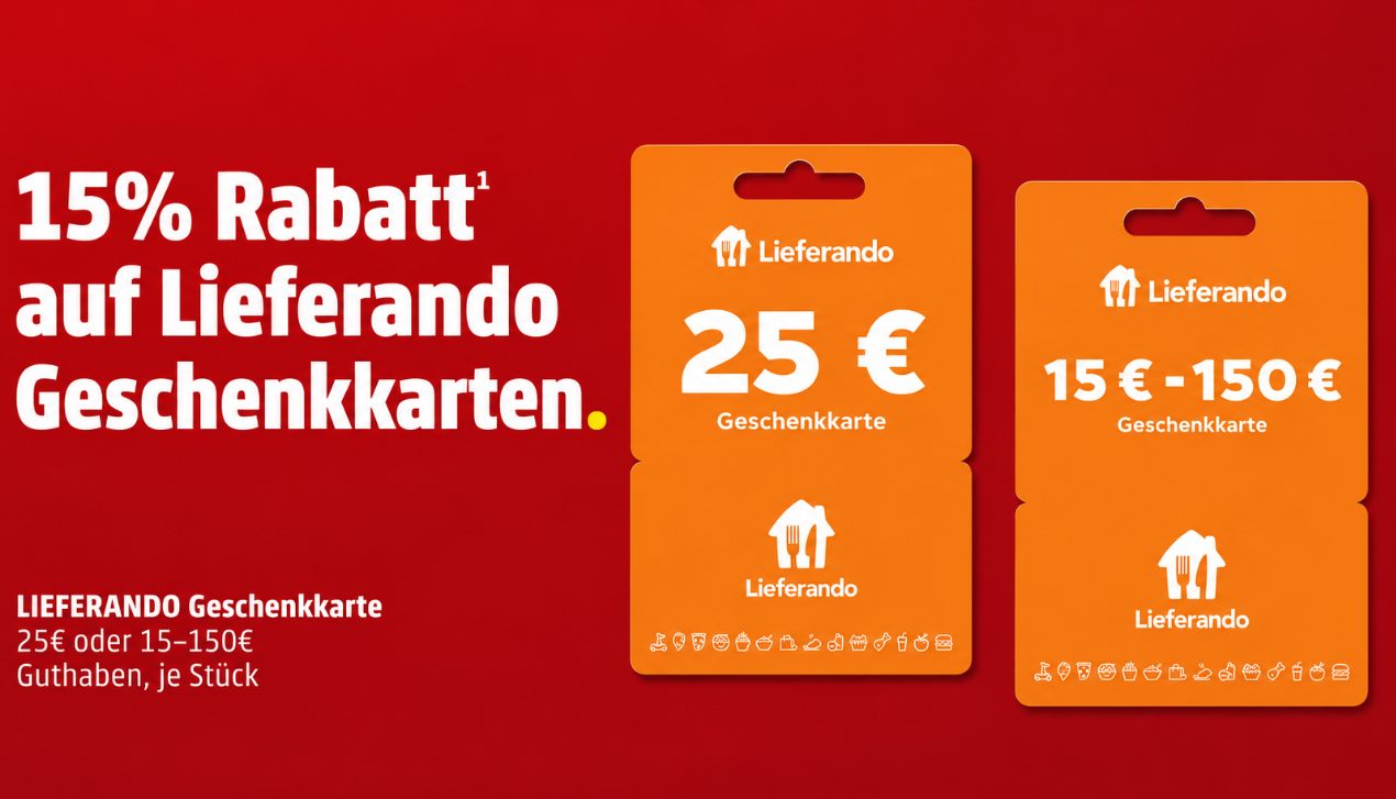 Lieferando: Guthabenkarten mit 15 Prozent Rabatt via Penny
