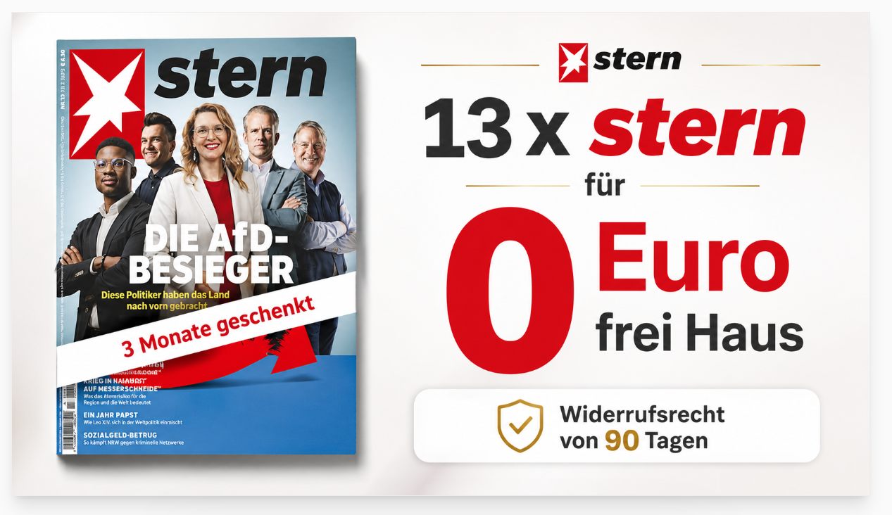 Gratis: 13 Ausgaben "Stern" zum Nulltarif frei Haus