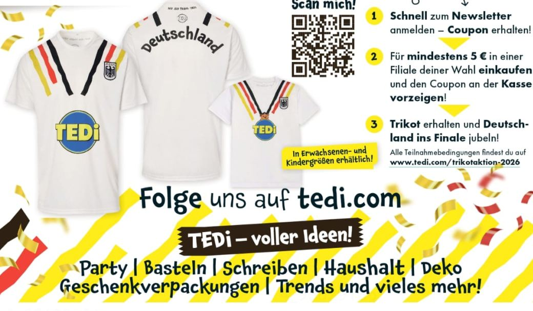 Gratis: WM-Trikot bei Tedi ab 5 Euro Einkaufswert