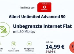 Vodafone-Netz: Unlimited-Flat (5G) für 14,99 Euro im Monat