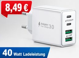 Amazon: USB-C-Ladegerät mit vier Ports und 40 Watt für 8,49 Euro