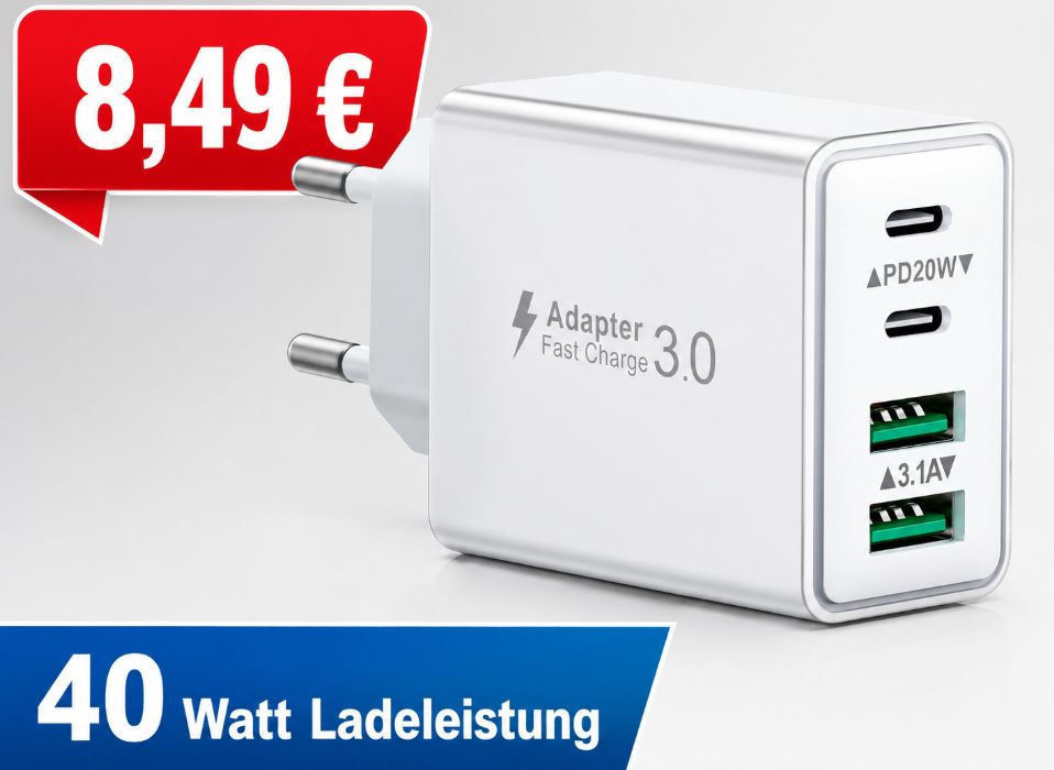 Amazon: USB-C-Ladegerät mit vier Ports und 40 Watt für 8,49 Euro