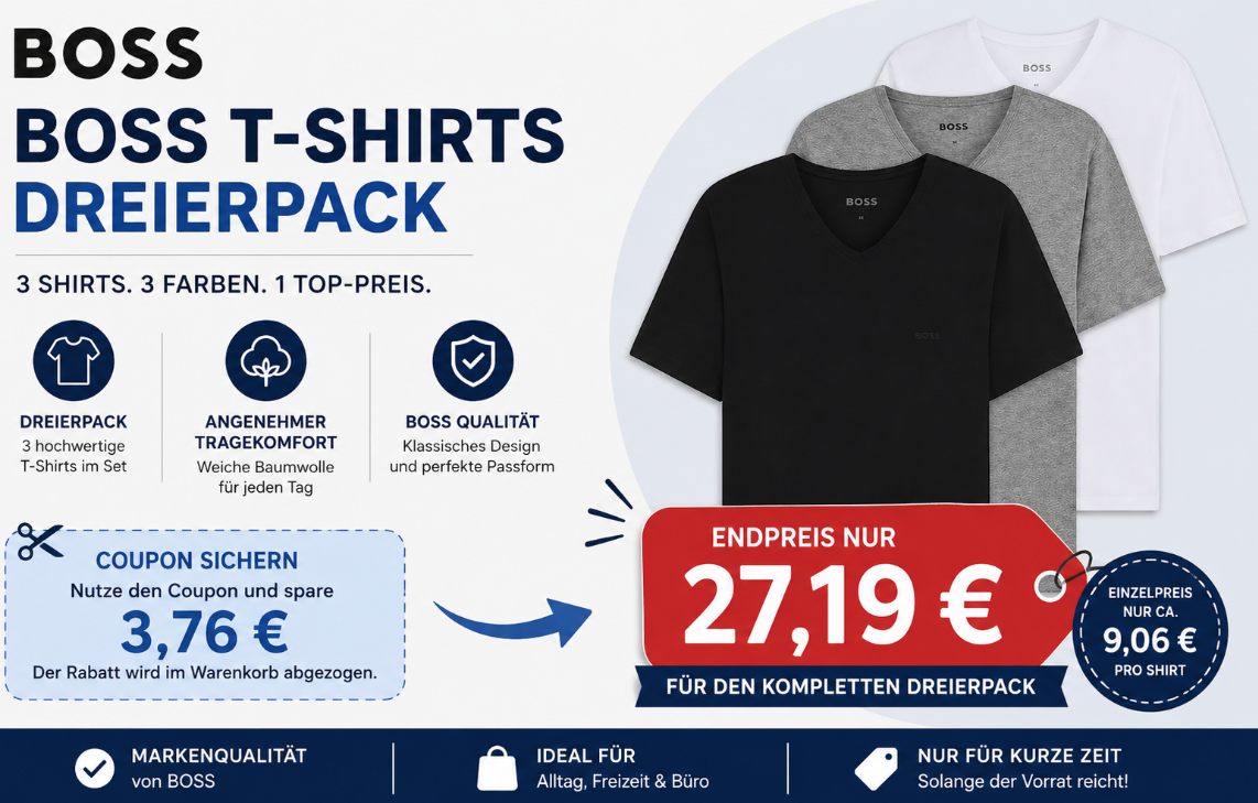Boss: T-Shirts im Dreierpack für 27,19 Euro