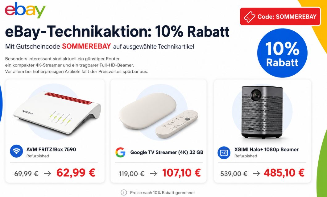 Ebay: 10 Prozent Rabatt auf Refurb-Technik