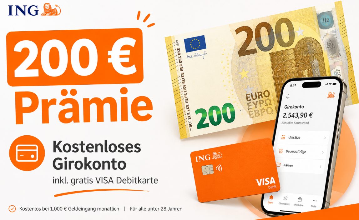 Knaller: 200 Euro zum Gratis-Girokonto der ING geschenkt