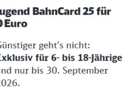 Gratis: „Jugend BahnCard 25“ für 0 statt 7,90 Euro