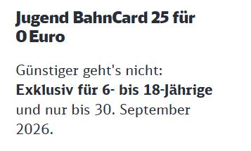 Gratis: "Jugend BahnCard 25" für 0 statt 7,90 Euro