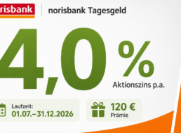 Norisbank: 4 Prozent Tagesgeldzins und 120 Euro Prämie