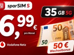 Sparsim: WM-Tarif mit 35 GByte 5G und 50 Euro Bonus für 6,99 Euro