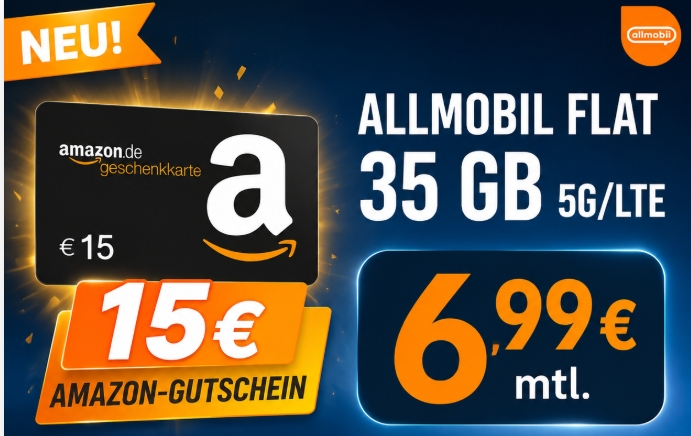 Gratis: Amazon-Gutschein über 15 Euro zum Handyvertrag für 6,99 Euro