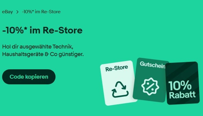 Ebay: 10 Prozent Rabatt auf Artikel im Re-Store