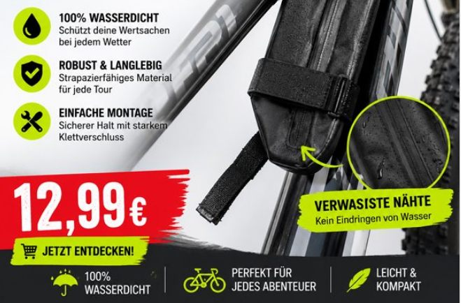 Outlet46: Wasserdichte Fahrrad-Rahmentasche für 7,99 Euro