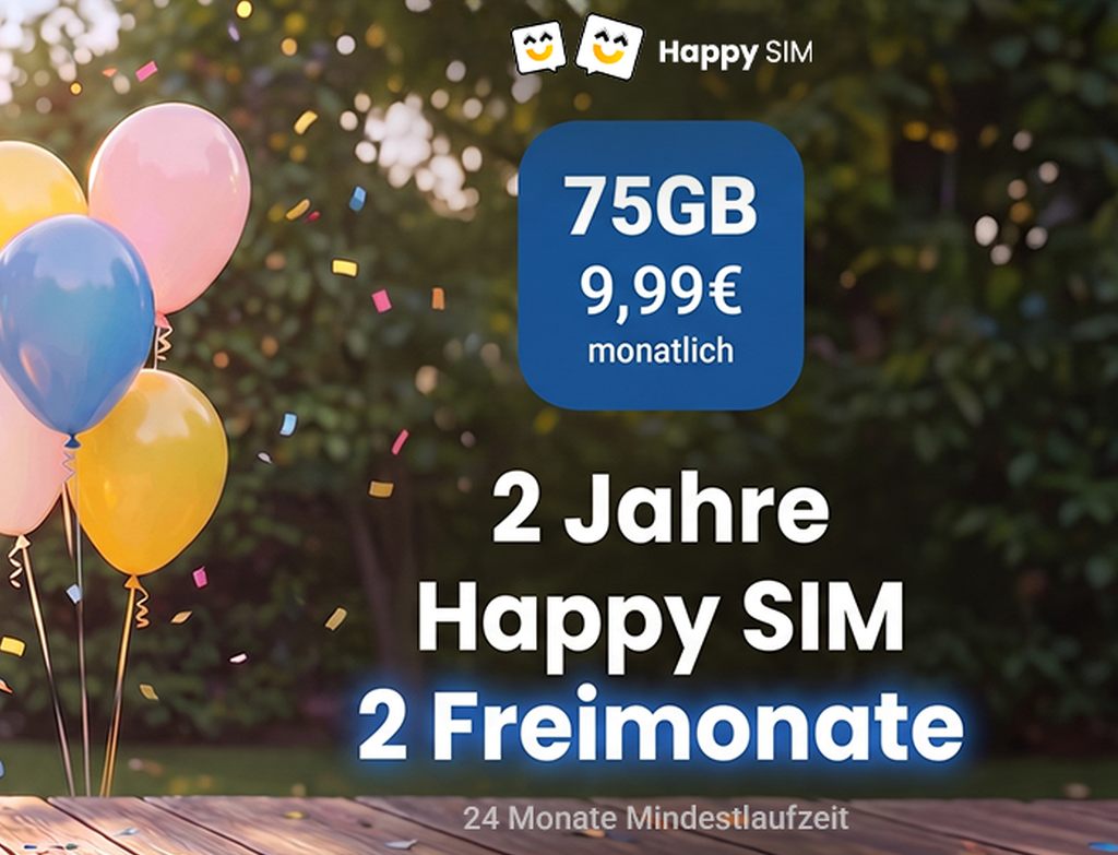 Happy SIM: Allnet-Flat mit 75 GByte 5G für 9,99 Euro