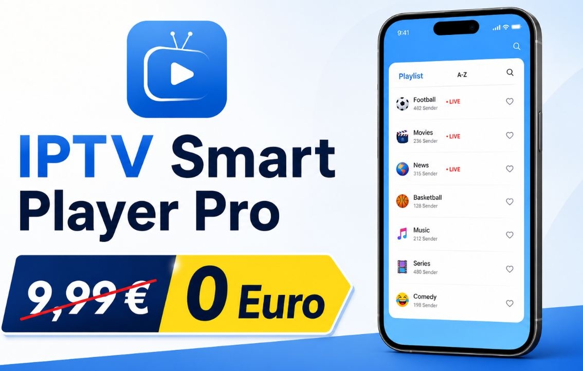 Gratis: "IPTV Smart Player Pro" für 0 statt 9,99 Euro