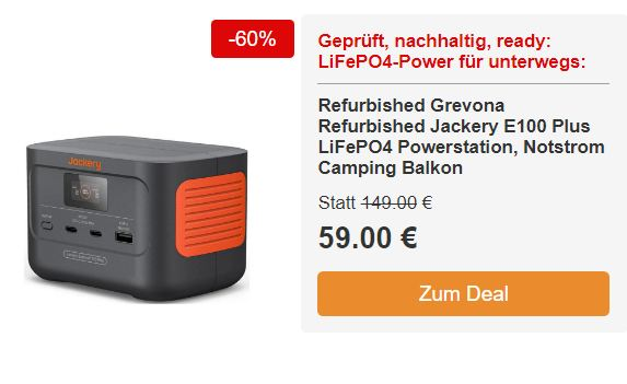Dealclub: Jackery E100 Plus refurb für 59 Euro