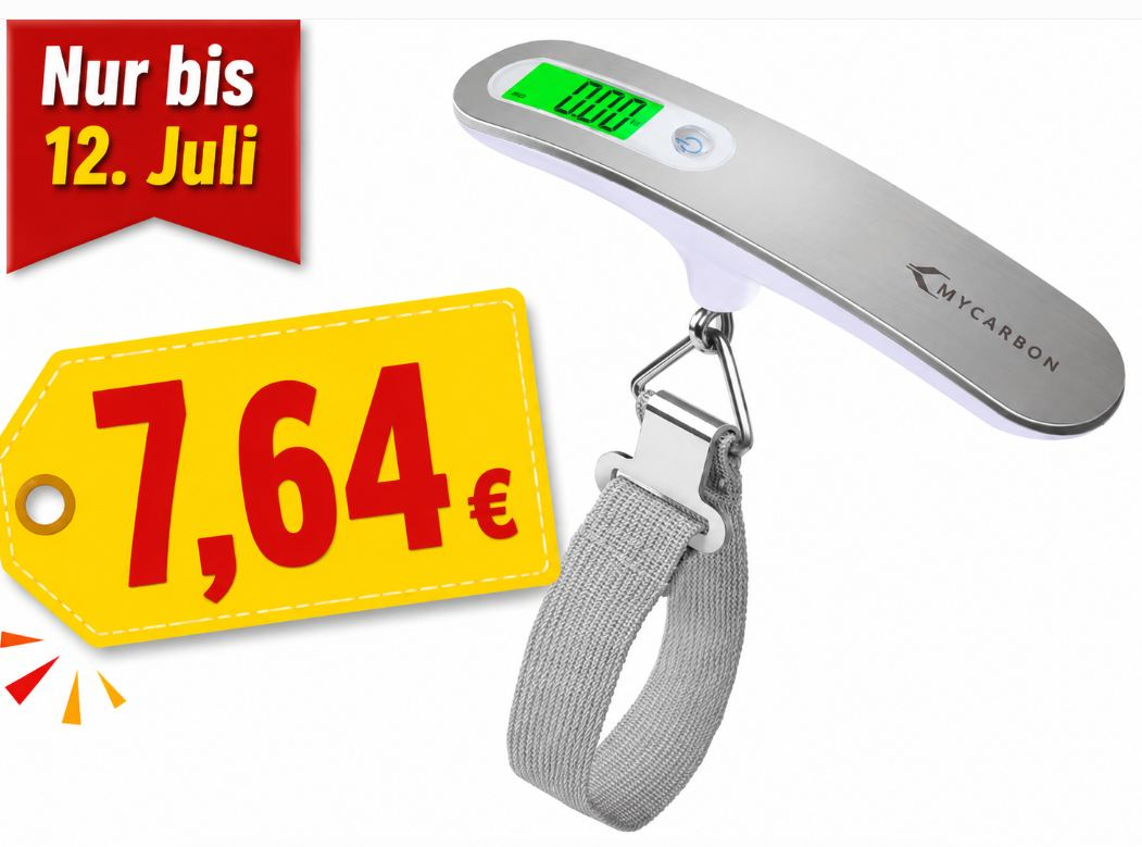 Amazon: Sehr gut bewertete Testsieger-Kofferwaage für 7,64 Euro