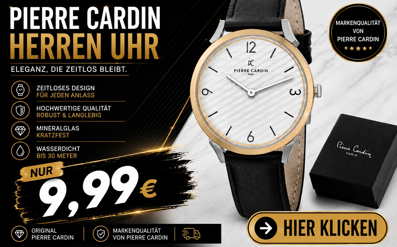 Pierre Cardin: Armbanduhr für 9,99 Euro bei Outlet46