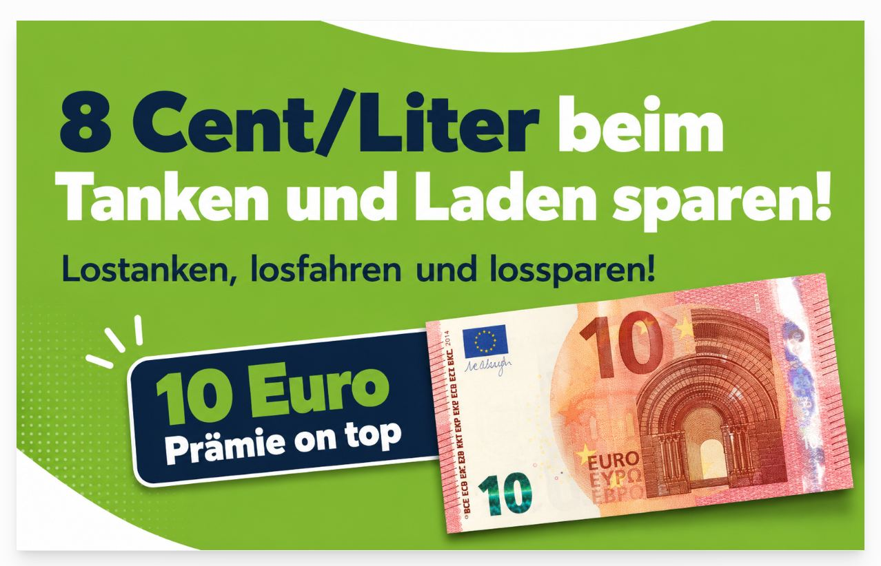 Tankrabatt: 8 Cent / Liter & 10 Euro Prämie